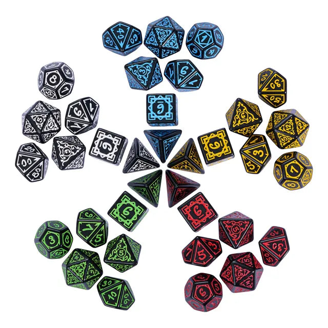 Druid 7pc Polyhedral Dice Set inked in White