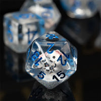 White Fox 7pc Dice Set Inked in Blue