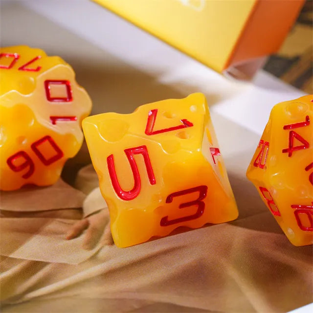 Cheese 7pc Dice Set inked in Red