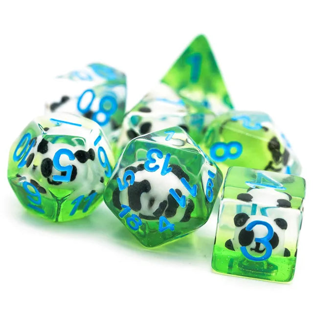 Sleeping Panda 7pc Dice Set Inked in Blue