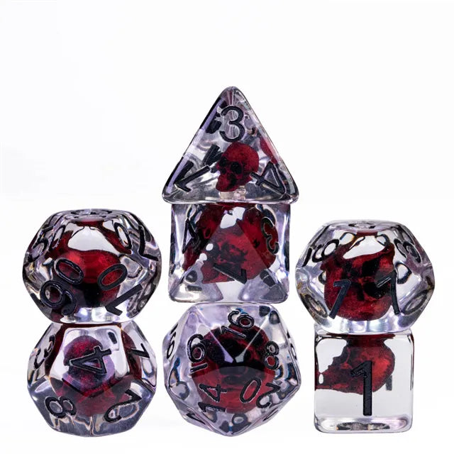 Red Skull 7pc Dice Set Inked in Black