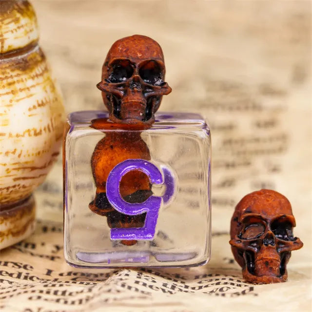 Purple Skull 7pc Dice Set Inked in Yellow