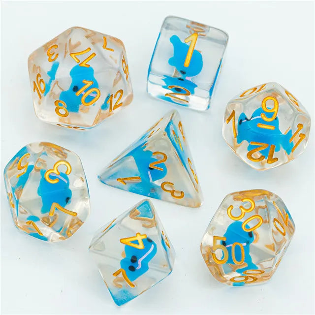 Baby Whale 7pc Dice Set Inked in Gold