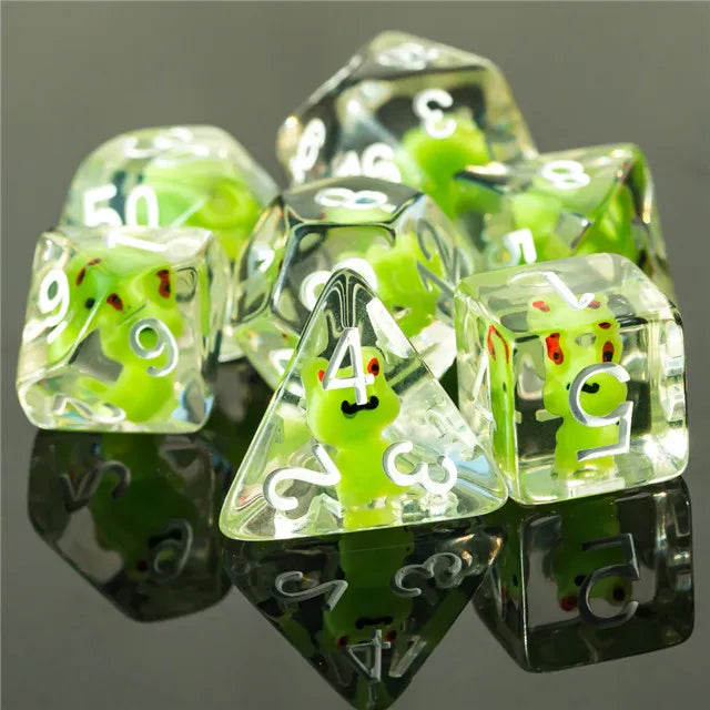 Froggy 7pc Dice Set Inked in Green