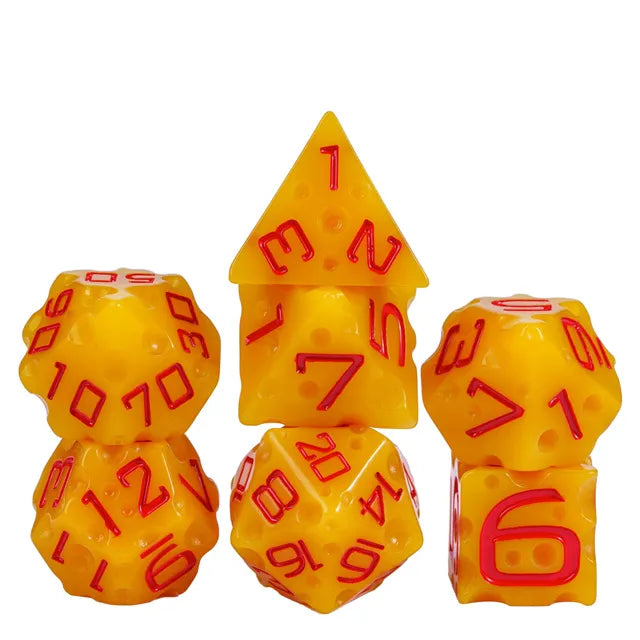 Cheese 7pc Dice Set inked in Red