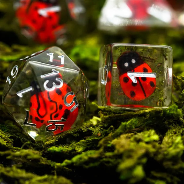 Ladybug 7pc Dice Set Inked in Silver