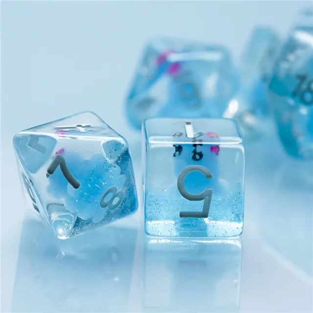 Baby Octopus 7pc Dice Set Inked in White