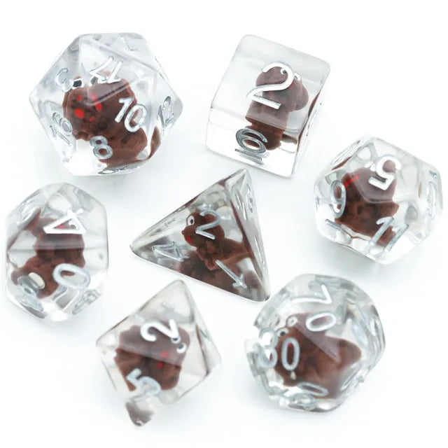Teddy Dog 7pc Dice Set Inked in Silver
