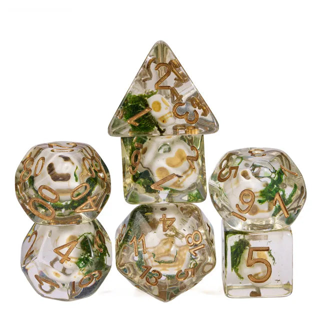 Pirate Skull Moss 7pc Dice Set Inked in Gold