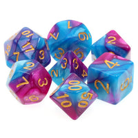 7pc Blue Bright Purple Blended Polyhedral Dice Set