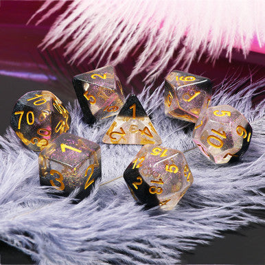 Crystal Ice Black with Pink Glitter Polyhedral Dice Set For RPGs