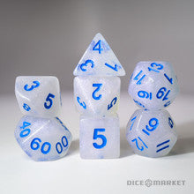 7pc Fine Glitter with Blue Ink Polyhedral Dice Set