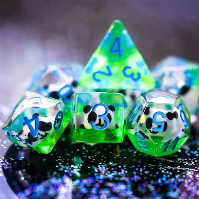 Sleeping Panda 7pc Dice Set Inked in Blue