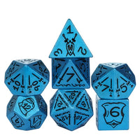 Blue Ancient Pattern 7pc Dice Set Inked in Black