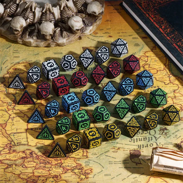 Druid 7pc Polyhedral Dice Set inked in Red