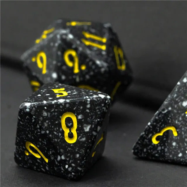 Homage Black 7pc Dice Set Inked in Yellow