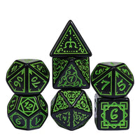 Druid 7pc Polyhedral Dice Set inked in Green