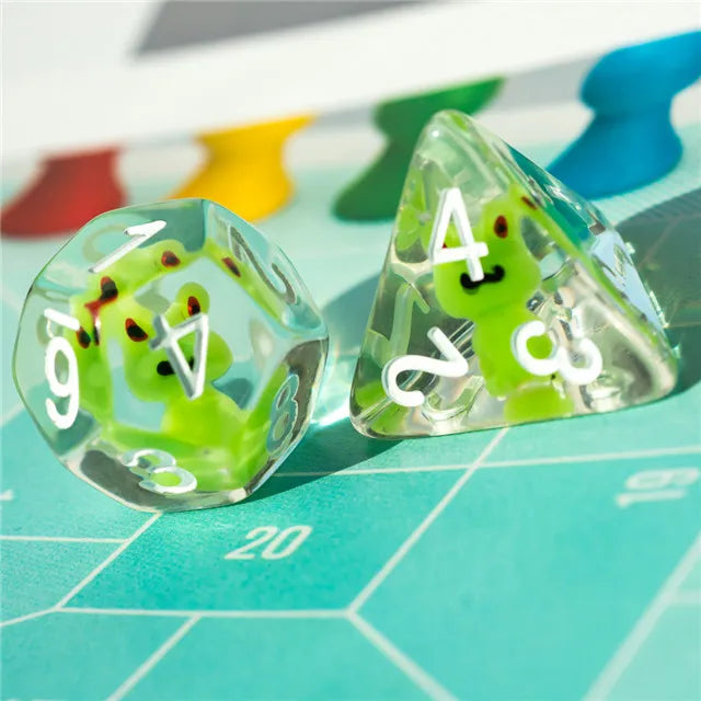 Froggy 7pc Dice Set Inked in Green