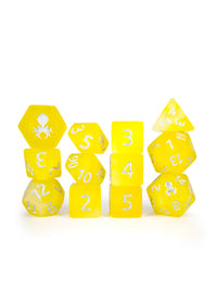 Lemon Drop Quencher Glow in the Dark 12pc Dice Set inked in Silver