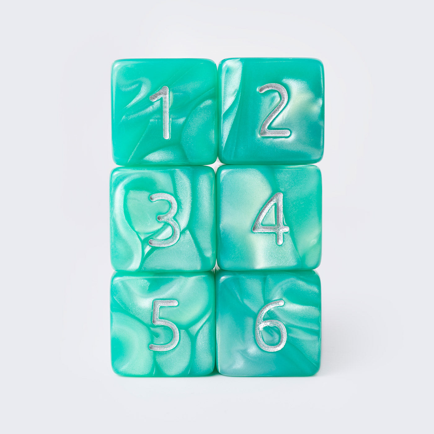 Kraken Signature's Aqua with Silver Ink Polyhedral RPG D6 Dice Set