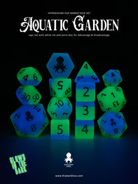 Aquatic Garden 14pc Glow in the Dark Dice Set Inked in White