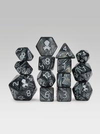 Kraken's Signature Black 14pc Dice Set inked in Silver