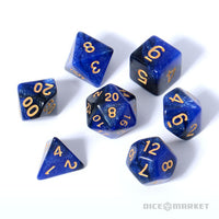 Blue with Black Galaxy Swirl 7pc Dice Set for TTRPG's