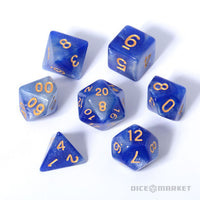 Blue with White Galaxy Swirl 7pc Dice Set for TTRPG's