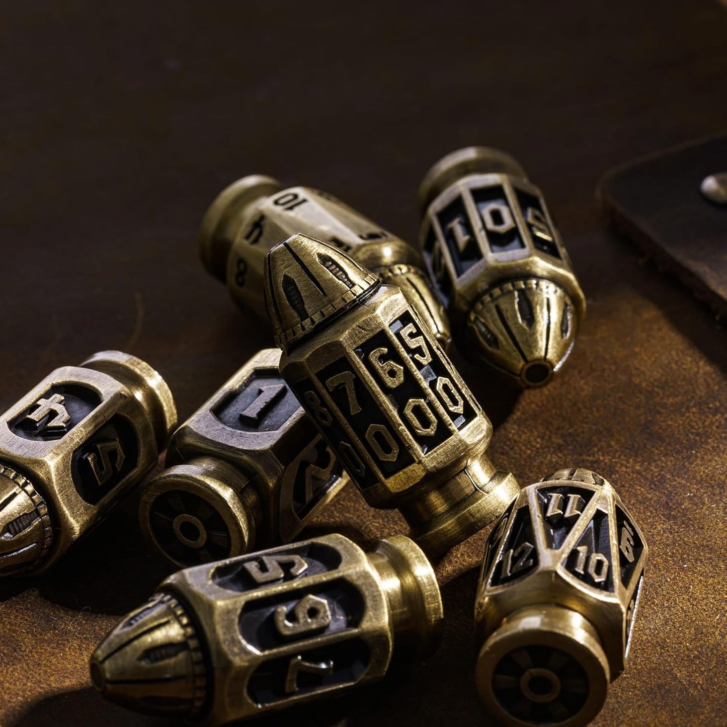 Brass Metal Bullet Dice Set With Magazine Storage Container