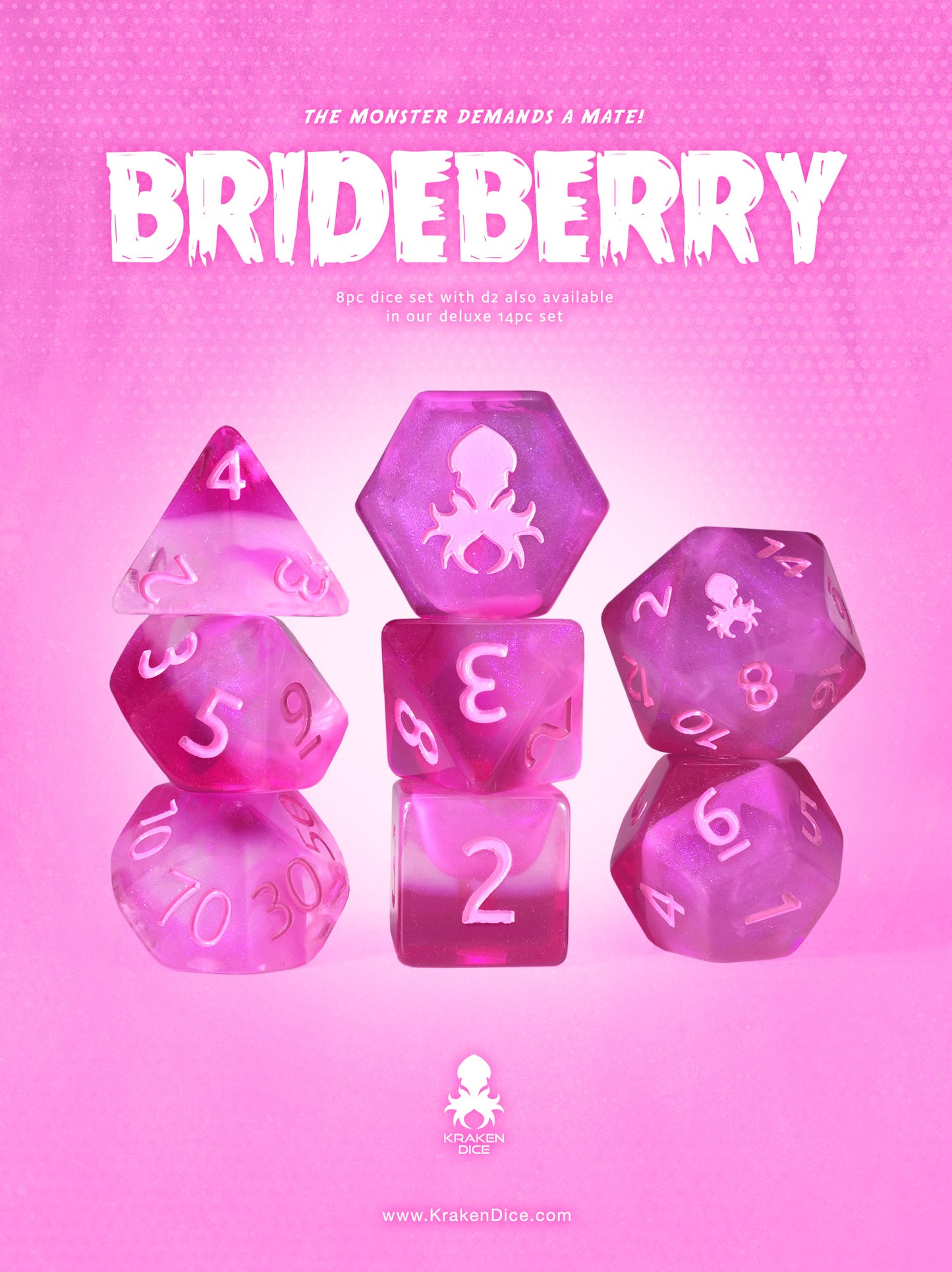 Brideberry 8pc Dice Set inked in Pink