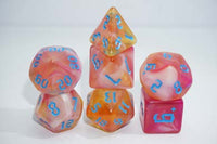 Samurai Sunset 7pc Dice Set for TTRPG inked in Blue