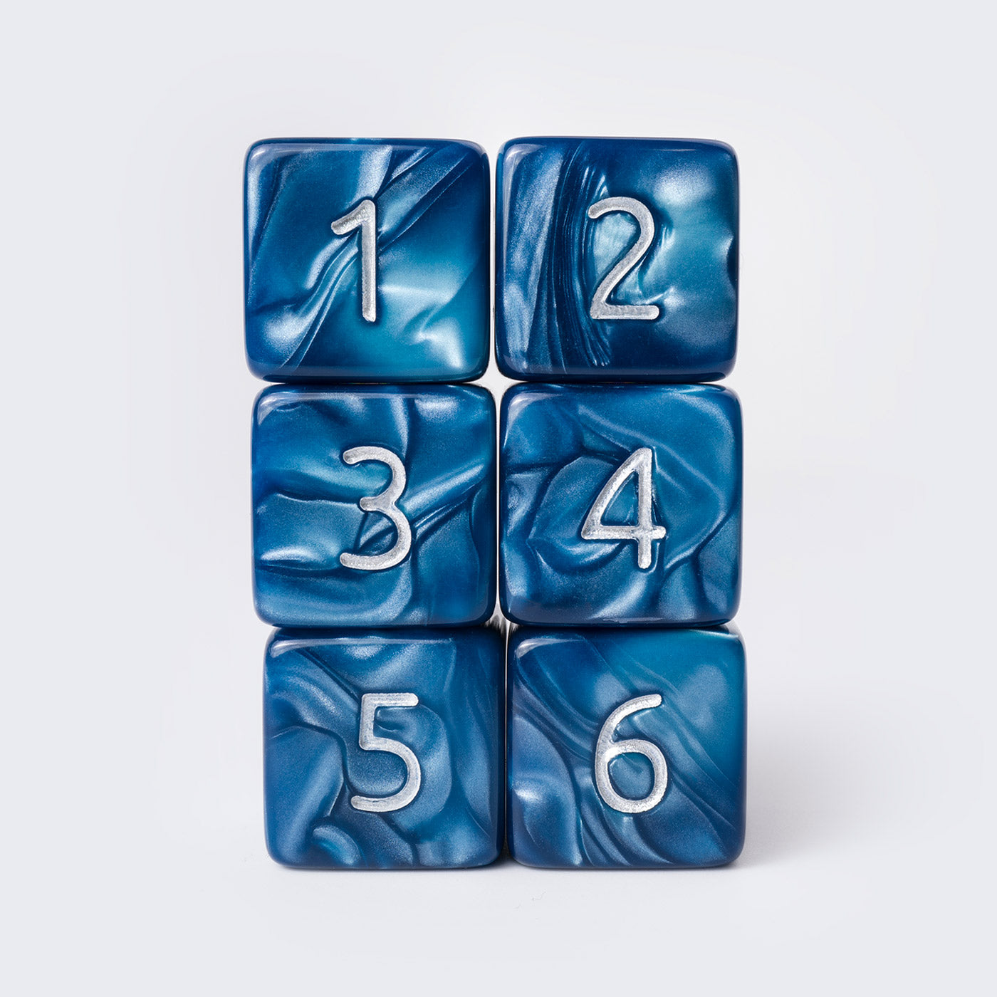 Kraken Signature's Cadet Blue with Silver Ink Polyhedral RPG D6 Dice Set