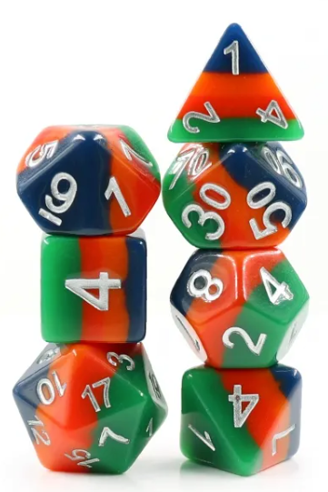 Christmas Tree 7pc Dice Set inked in Silver