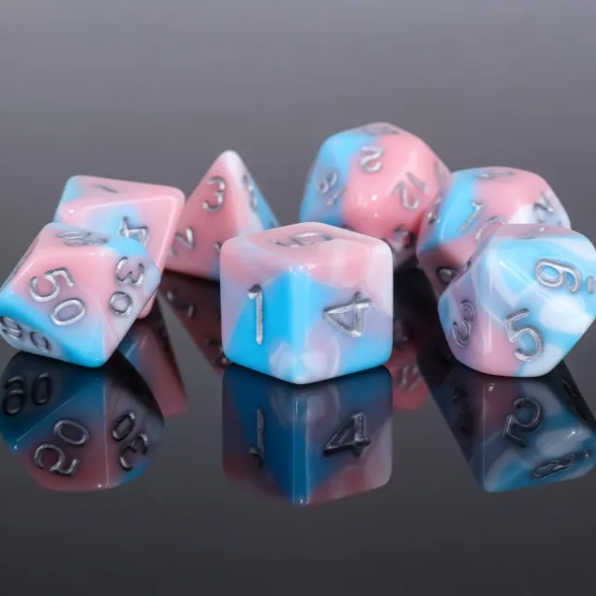 Cotton Candy 7pc Dice Set inked in Silver