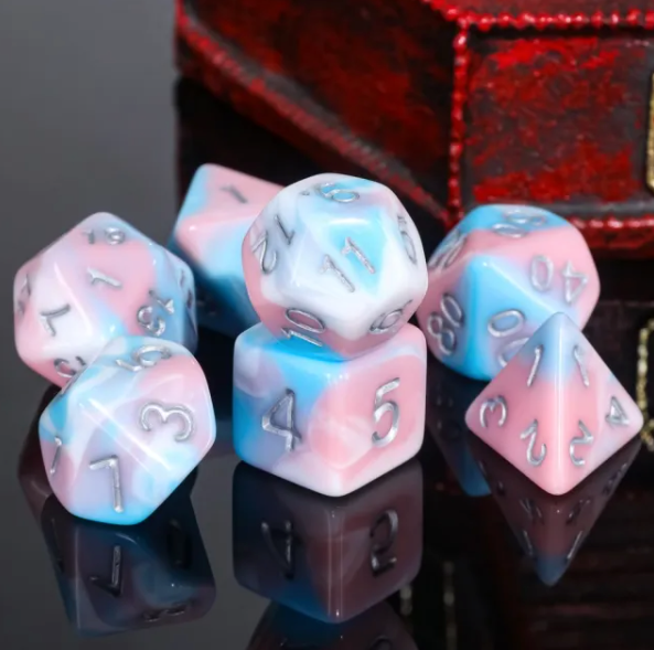 Cotton Candy 7pc Dice Set inked in Silver