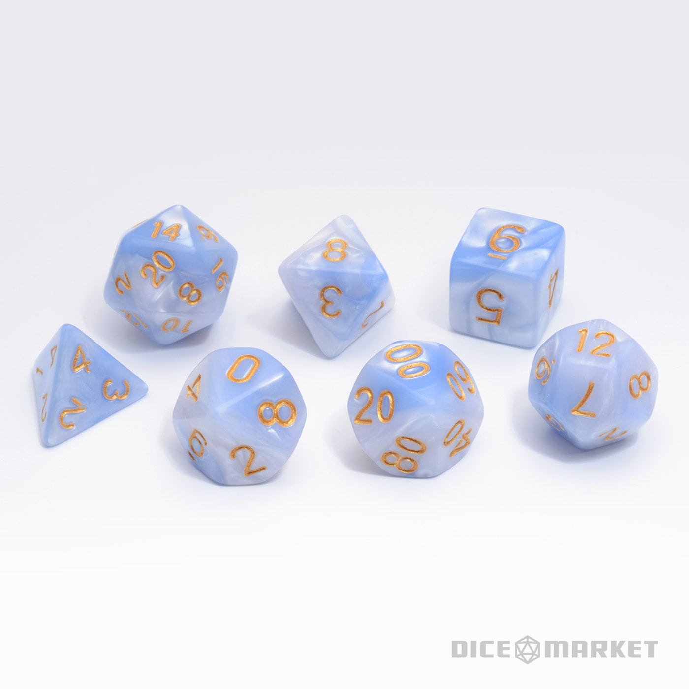 Light Blue White Blend Polyhedral RPG Dice Set