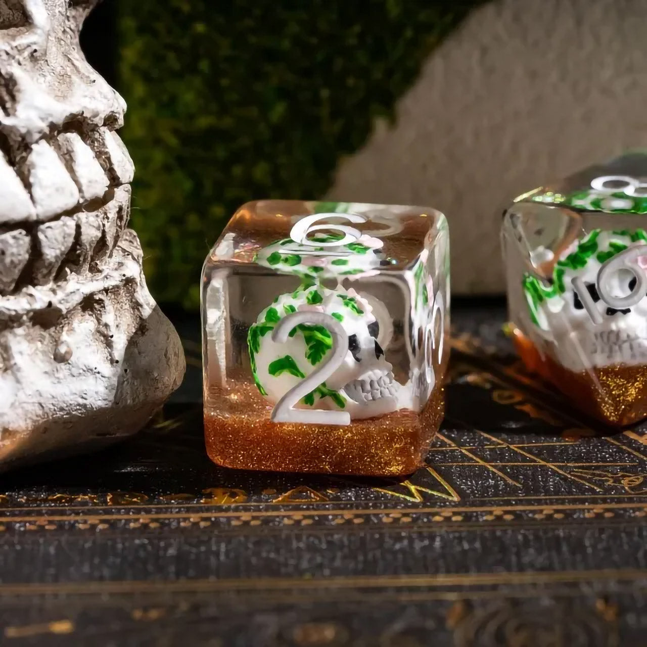 Day Of The Dead Sugar Skull Dice Set - 7pc Inked In White