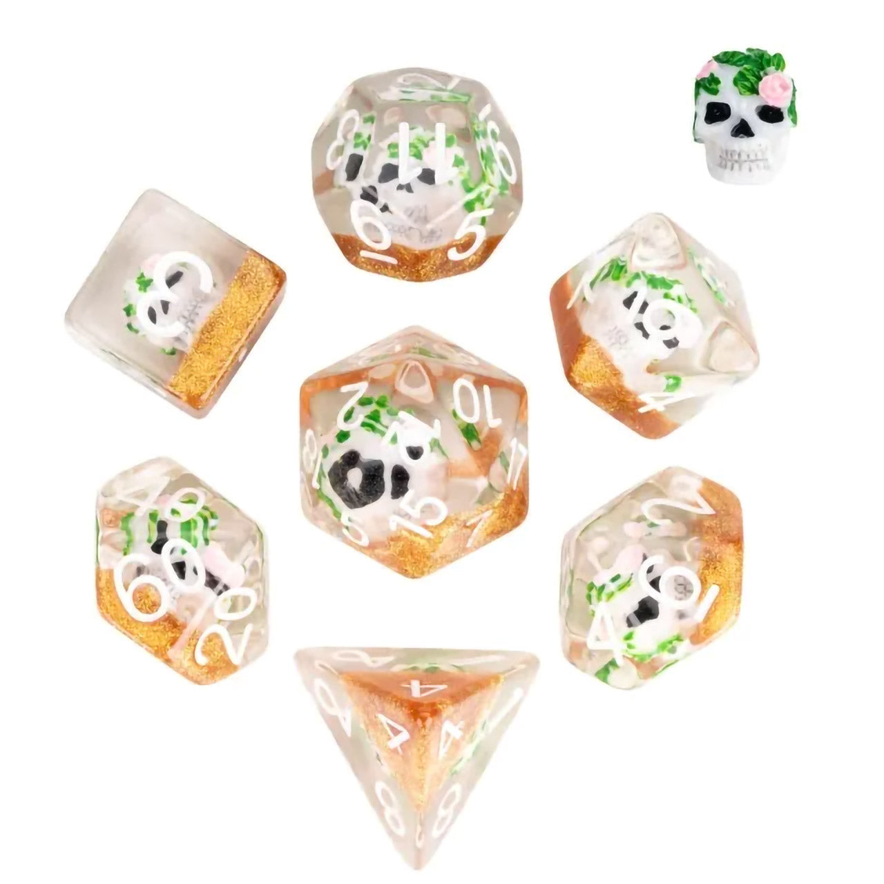 Day Of The Dead Sugar Skull Dice Set - 7pc Inked In White