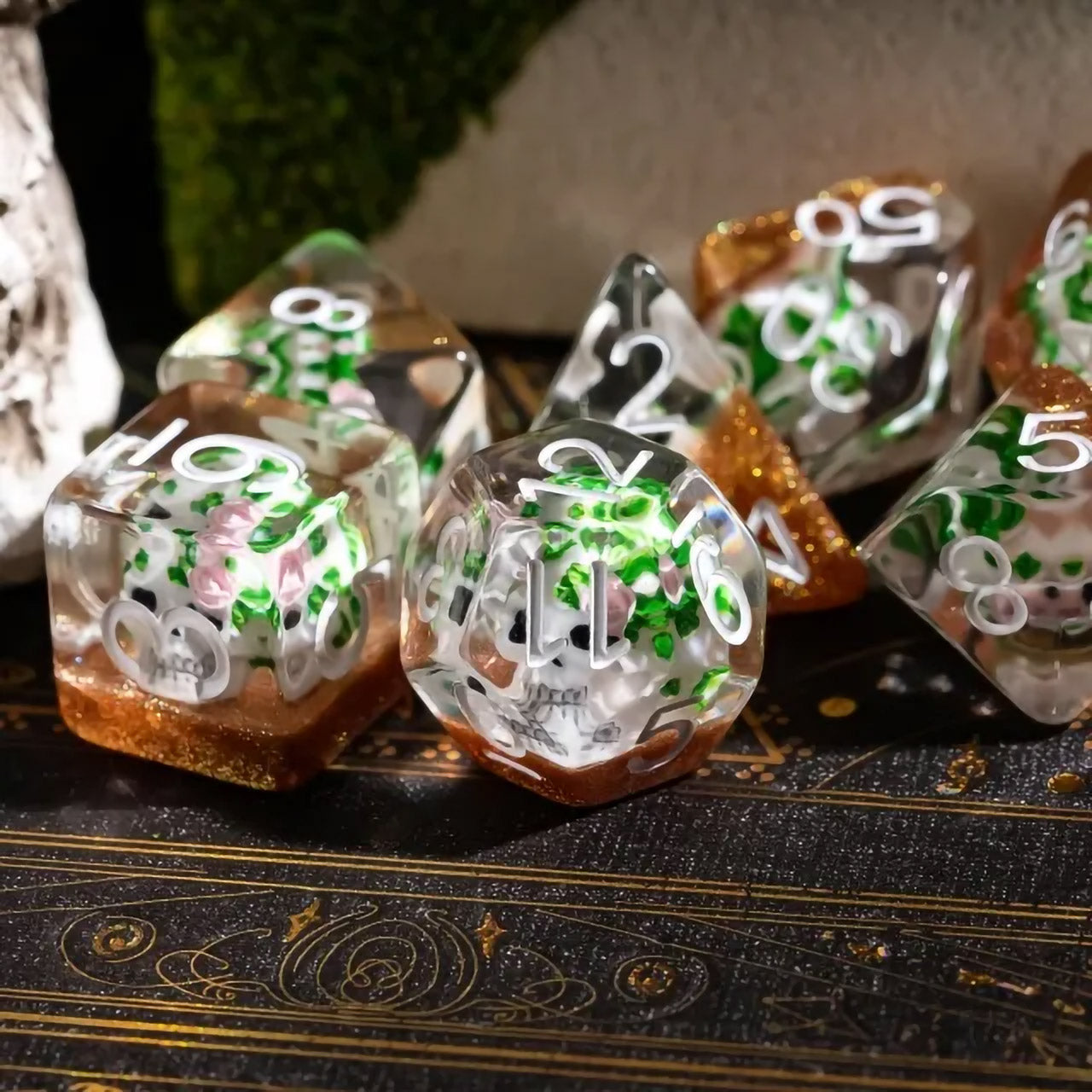 Day Of The Dead Sugar Skull Dice Set - 7pc Inked In White