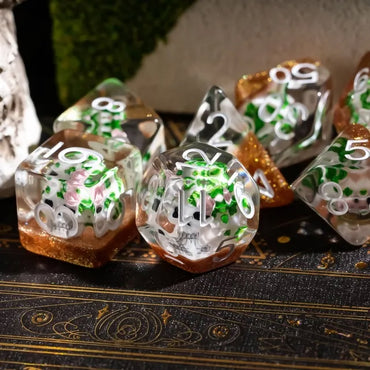 Day Of The Dead Sugar Skull Dice Set - 7pc Inked In White