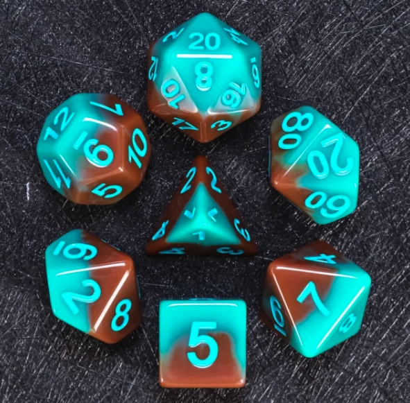 Dripping Sky 7pc Dice Set inked in Teal