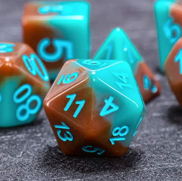 Dripping Sky 7pc Dice Set inked in Teal