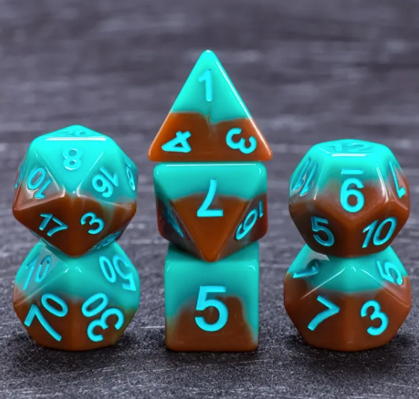 Dripping Sky 7pc Dice Set inked in Teal