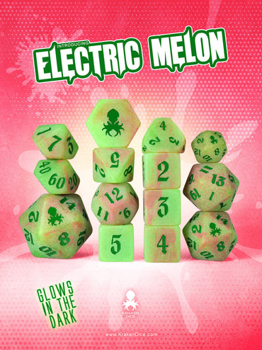 🎁 Electric Melon Glow in the Dark 14pc Dice Set inked in Green (100% off)