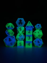 Aquatic Garden 14pc Glow in the Dark Dice Set Inked in Blue