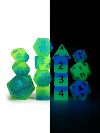 Aquatic Garden 14pc Glow in the Dark Dice Set Inked in Blue