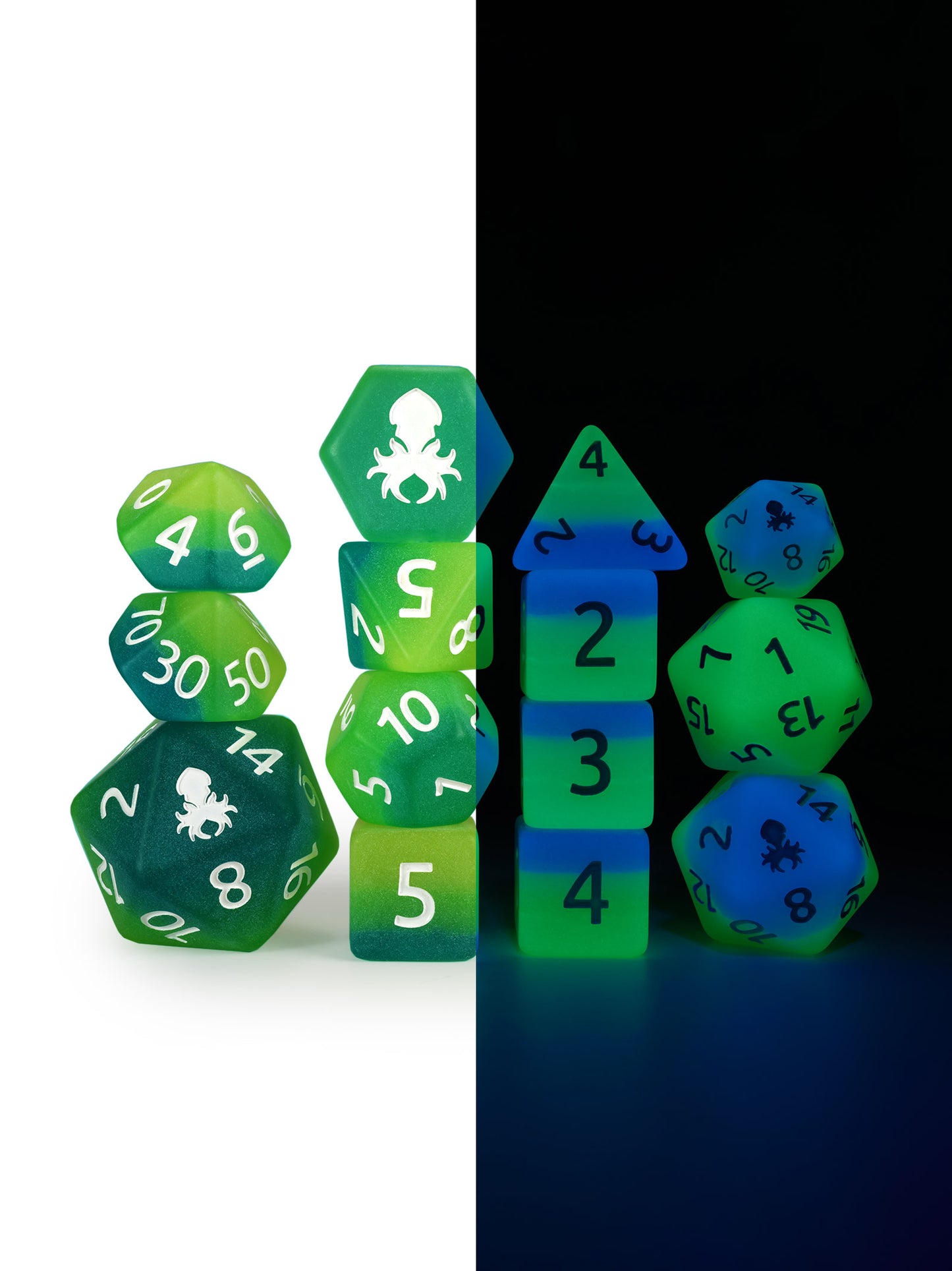 Aquatic Garden 14pc Glow in the Dark Dice Set Inked in White