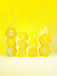 Lemon Drop Quencher Glow in the Dark 12pc Dice Set inked in Silver