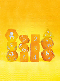 Peach Lemonade Quencher Glow in the Dark 12pc Dice Set inked in Silver