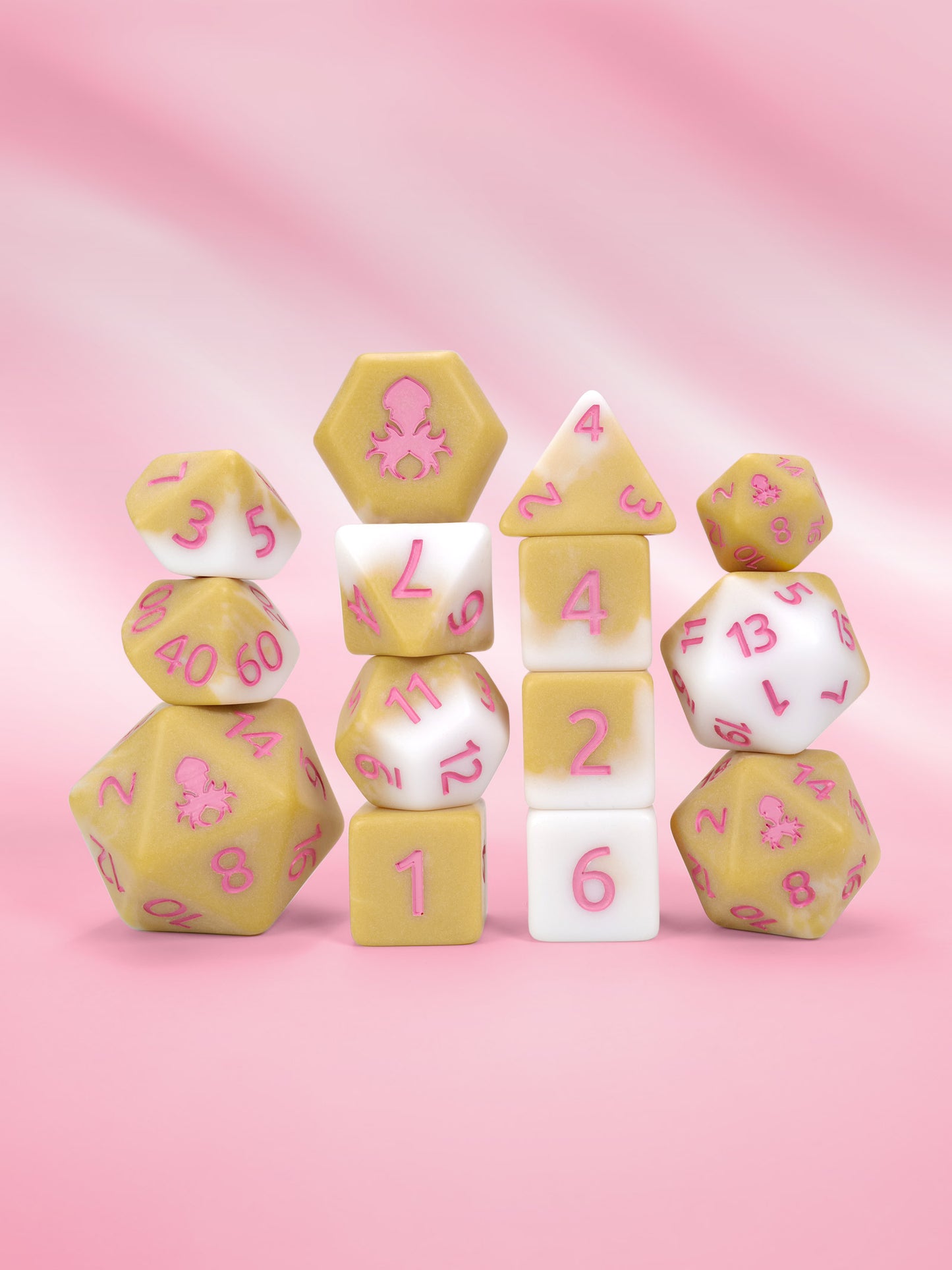 Strawberry Latte Matte 14pc Dice Set inked in Pink